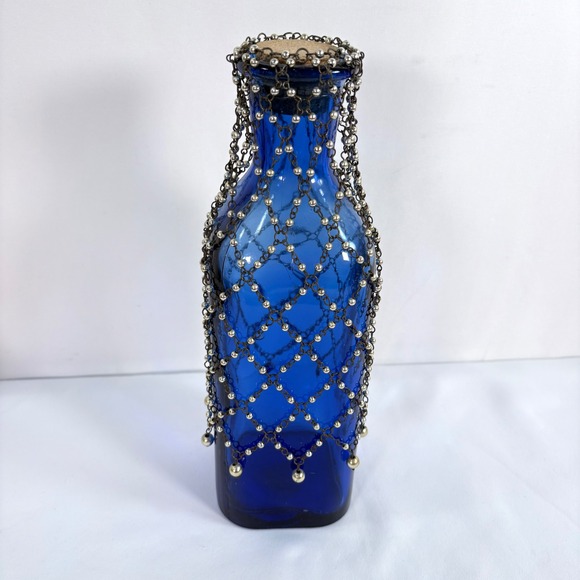 Other - Vintage Bottle Cobalt Blue Recycled Glass Cork Decorative Chain Net Made Spain